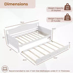 Costway Divano Letto a Una Piazza con Letto Estraibile in Legno Massiccio con Doghe, Letto per Ospiti Bianco/Grigio