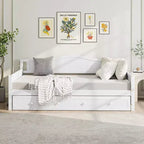 Costway Divano Letto a Una Piazza con Letto Estraibile in Legno Massiccio con Doghe, Letto per Ospiti Bianco/Grigio