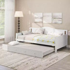Costway Divano Letto a Una Piazza con Letto Estraibile in Legno Massiccio con Doghe, Letto per Ospiti Bianco/Grigio