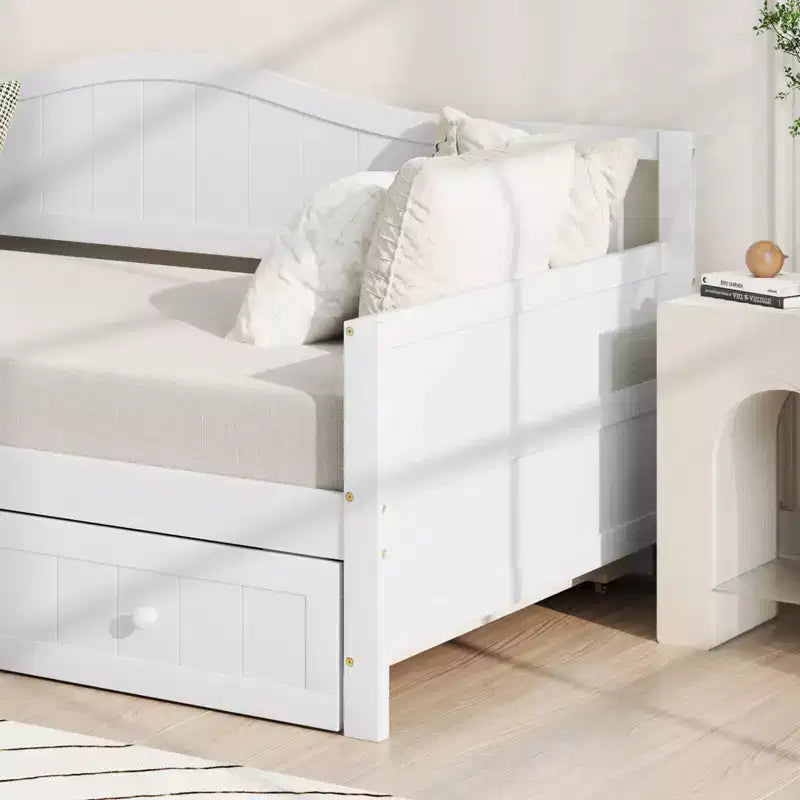 Costway Divano Letto a Una Piazza con Letto Estraibile in Legno Massiccio con Doghe, Letto per Ospiti Bianco/Grigio