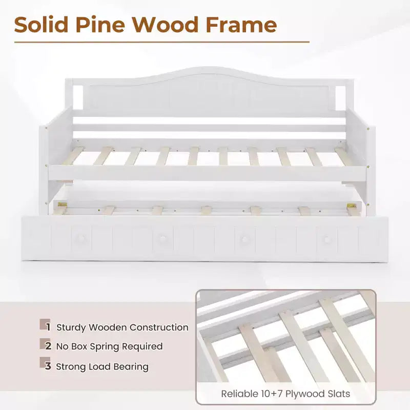 Costway Divano Letto a Una Piazza con Letto Estraibile in Legno Massiccio con Doghe, Letto per Ospiti Bianco/Grigio