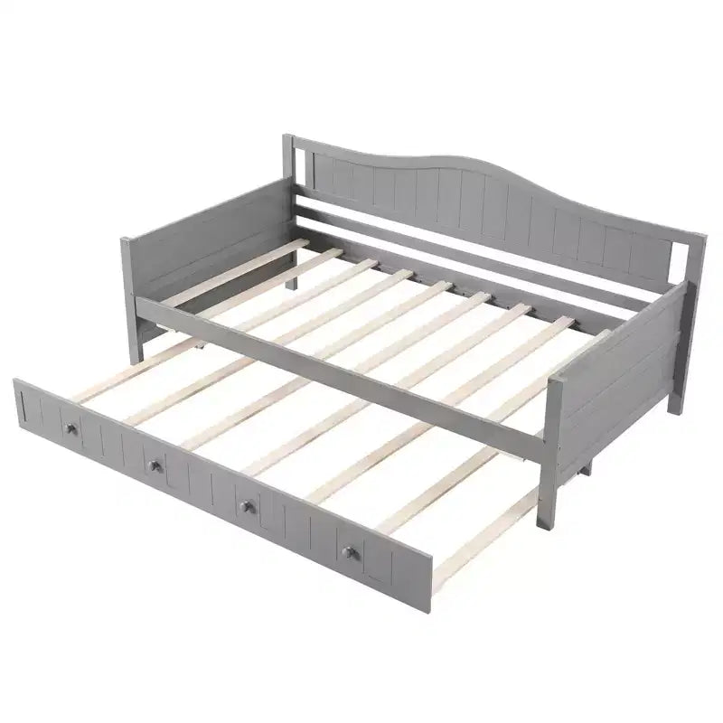 Costway Divano Letto a Una Piazza con Letto Estraibile in Legno Massiccio con Doghe, Letto per Ospiti Bianco/Grigio