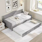 Costway Divano Letto a Una Piazza con Letto Estraibile in Legno Massiccio con Doghe, Letto per Ospiti Bianco/Grigio