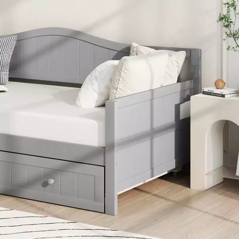 Costway Divano Letto a Una Piazza con Letto Estraibile in Legno Massiccio con Doghe, Letto per Ospiti Bianco/Grigio