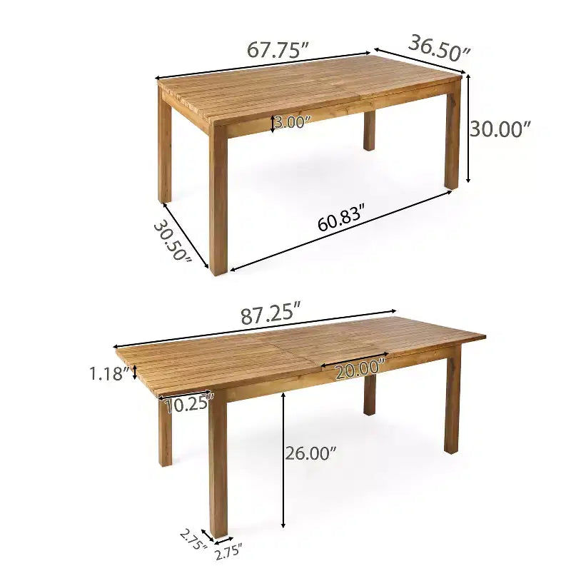 Set da pranzo GDFStudio Kenerson per esterno in 9 pezzi con vimini e legno di acacia e tavolo allungabile, teak/multimarrone
