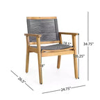 Set da pranzo GDFStudio Specter da 5 pezzi in legno di acacia e corda per esterni, Teak/Grigio scuro