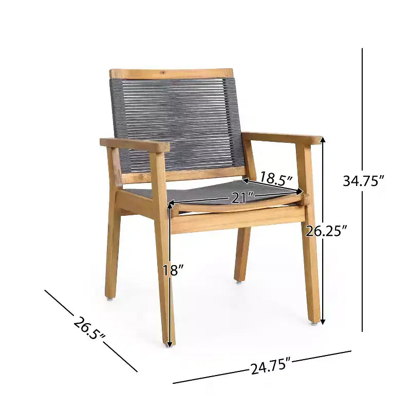 Set da pranzo GDFStudio Specter da 5 pezzi in legno di acacia e corda per esterni, Teak/Grigio scuro