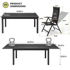 Crestlive Products Set da pranzo espandibile da 9 pezzi per patio, in alluminio per esterni, tavolo rettangolare da 240 cm per 6-8 persone con sedie pieghevoli