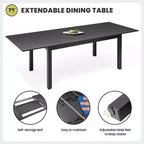 Crestlive Products Set da pranzo espandibile da 9 pezzi per patio, in alluminio per esterni, tavolo rettangolare da 240 cm per 6-8 persone con sedie pieghevoli