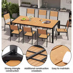 Crestlive Products Tavolo da pranzo da esterno per 4-6 persone Tavolo rettangolare da patio, telaio in alluminio con piano in finto legno resistente e foro per ombrellone Marrone