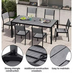 Crestlive Products Tavolo da pranzo da esterno per 4-6 persone Tavolo rettangolare da patio, telaio in alluminio con piano in finto legno resistente e foro per ombrellone Marrone