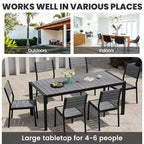 Crestlive Products Tavolo da pranzo da esterno per 4-6 persone Tavolo rettangolare da patio, telaio in alluminio con piano in finto legno resistente e foro per ombrellone Marrone
