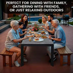 Crestlive Products Tavolo da pranzo da esterno per 4-6 persone Tavolo rettangolare da patio, telaio in alluminio con piano in finto legno resistente e foro per ombrellone Marrone