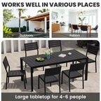 Crestlive Products Tavolo da pranzo da esterno per 4-6 persone Tavolo rettangolare da patio, telaio in alluminio con piano in finto legno resistente e foro per ombrellone Marrone