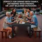Crestlive Products Tavolo da pranzo da esterno per 4-6 persone Tavolo rettangolare da patio, telaio in alluminio con piano in finto legno resistente e foro per ombrellone Marrone