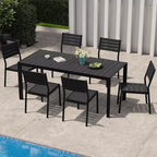 Crestlive Products Tavolo da pranzo da esterno per 4-6 persone Tavolo rettangolare da patio, telaio in alluminio con piano in finto legno resistente e foro per ombrellone Marrone
