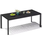 Crestlive Products Tavolo da pranzo da esterno per 4-6 persone Tavolo rettangolare da patio, telaio in alluminio con piano in finto legno resistente e foro per ombrellone Marrone