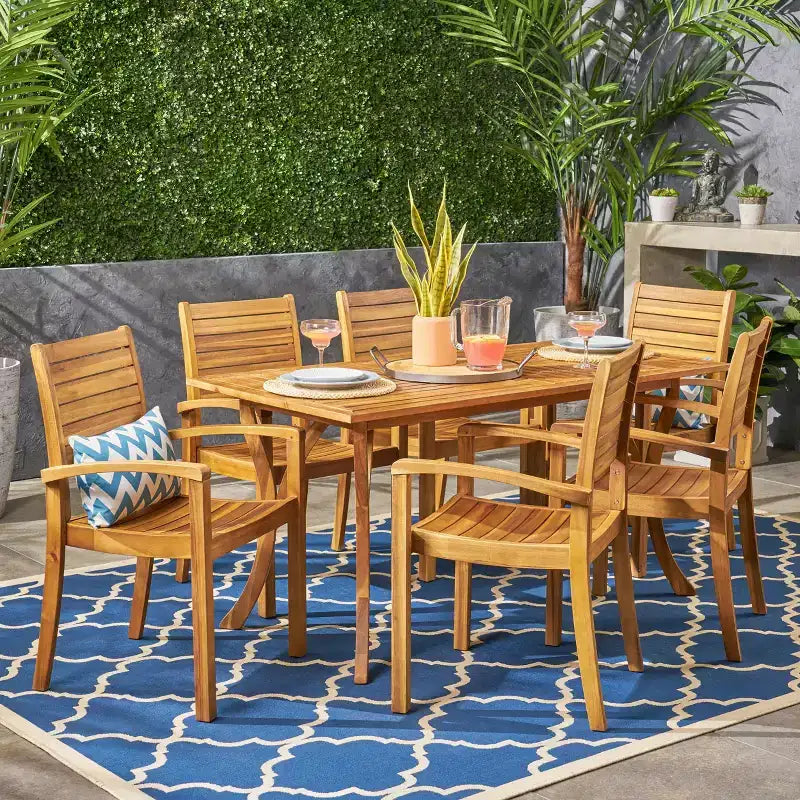 Christopher Knight Home Set da pranzo da 7 pezzi in legno di acacia a doghe per esterni Anchor
