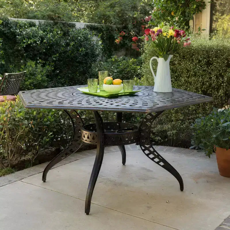Christopher Knight Home Tavolo da pranzo esagonale da esterno Tupelo in alluminio pressofuso, nero opaco anticato