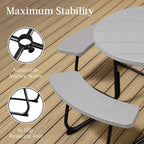 Best Choice Products Tavolo da Picnic Esterno Circolare per 8 Persone con 4 Panche, Foro per Ombrellone, Capacità 900 kg