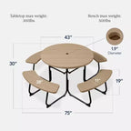 Best Choice Products Tavolo da Picnic Esterno Circolare per 8 Persone con 4 Panche, Foro per Ombrellone, Capacità 900 kg