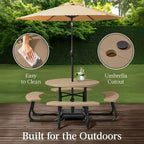 Best Choice Products Tavolo da Picnic Esterno Circolare per 8 Persone con 4 Panche, Foro per Ombrellone, Capacità 900 kg