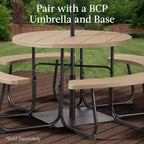 Best Choice Products Tavolo da Picnic Esterno Circolare per 8 Persone con 4 Panche, Foro per Ombrellone, Capacità 900 kg