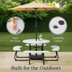 Best Choice Products Tavolo da Picnic Esterno Circolare per 8 Persone con 4 Panche, Foro per Ombrellone, Capacità 900 kg