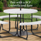 Best Choice Products Tavolo da Picnic Esterno Circolare per 8 Persone con 4 Panche, Foro per Ombrellone, Capacità 900 kg
