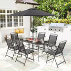 Set da pranzo Outsunny da 8 pezzi per patio con ombrellone, 6 sedie pieghevoli e tavolo da pranzo rettangolare, set di mobili da esterno per patio, nero