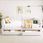 Letto a piattaforma Queen Size, Base letto imbottita con contenitore, Porte USB e 2 cassetti/letto estraibile - ModernLuxe