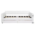 Letto a piattaforma Queen Size, Base letto imbottita con contenitore, Porte USB e 2 cassetti/letto estraibile - ModernLuxe