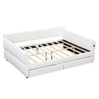 Letto a piattaforma Queen Size, Base letto imbottita con contenitore, Porte USB e 2 cassetti/letto estraibile - ModernLuxe