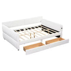 Letto a piattaforma Queen Size, Base letto imbottita con contenitore, Porte USB e 2 cassetti/letto estraibile - ModernLuxe
