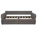 Letto a piattaforma Queen Size, Base letto imbottita con contenitore, Porte USB e 2 cassetti/letto estraibile - ModernLuxe