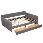 Letto a piattaforma Queen Size, Base letto imbottita con contenitore, Porte USB e 2 cassetti/letto estraibile - ModernLuxe