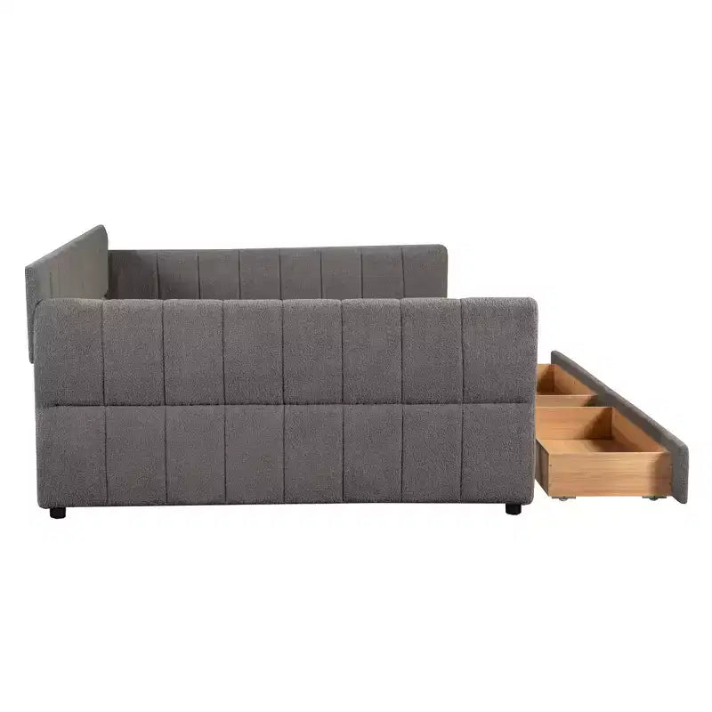 Letto a piattaforma Queen Size, Base letto imbottita con contenitore, Porte USB e 2 cassetti/letto estraibile - ModernLuxe