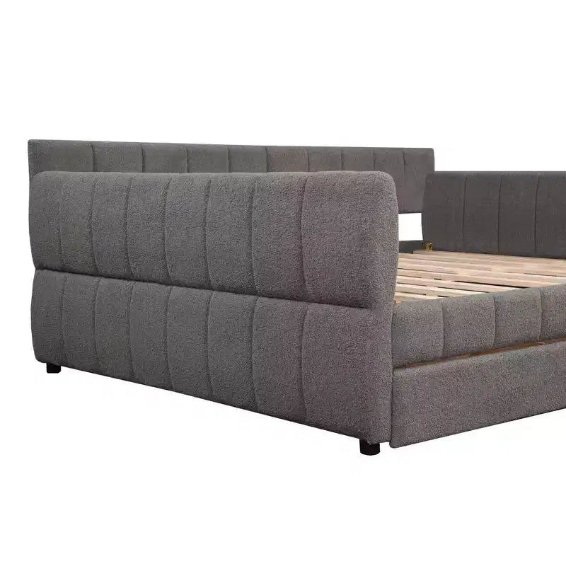 Letto a piattaforma Queen Size, Base letto imbottita con contenitore, Porte USB e 2 cassetti/letto estraibile - ModernLuxe