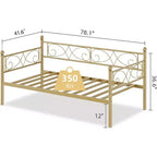Struttura letto a una piazza con letto estraibile, testiera floreale e doghe in acciaio resistente, ideale per soggiorni e camere per gli ospiti, oro