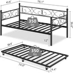 Struttura letto a una piazza con letto estraibile, testiera floreale e doghe in acciaio resistente, ideale per soggiorni e camere per gli ospiti, oro