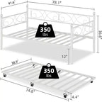 Struttura letto a una piazza con letto estraibile, testiera floreale e doghe in acciaio resistente, ideale per soggiorni e camere per gli ospiti, oro