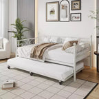 Struttura letto a una piazza con letto estraibile, testiera floreale e doghe in acciaio resistente, ideale per soggiorni e camere per gli ospiti, oro
