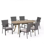 Christopher Knight Home Klondike Set da Pranzo da Esterno 7 Pezzi in Legno di Acacia e Vimini con Cuscini