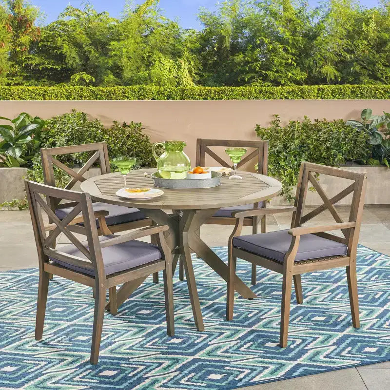 Christopher Knight Home Llano set da pranzo da esterno a 5 pezzi in legno di acacia con cuscini resistenti all'acqua