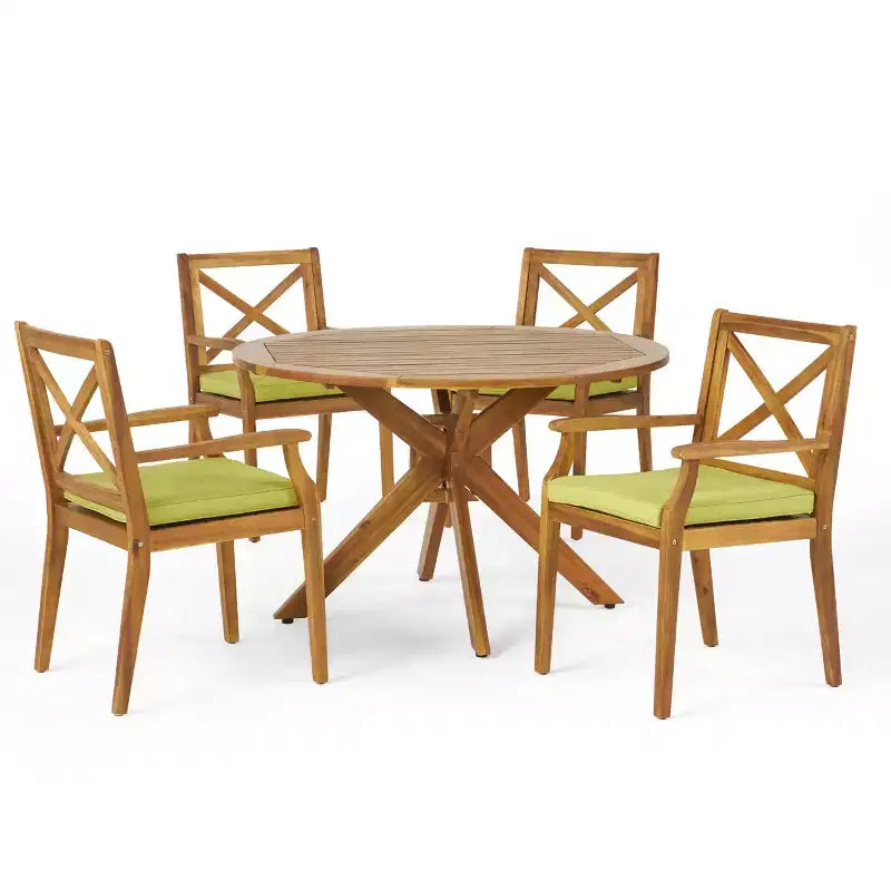 Christopher Knight Home Llano set da pranzo da esterno a 5 pezzi in legno di acacia con cuscini resistenti all'acqua