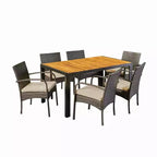 Christopher Knight Home Sere, set da pranzo da 7 pezzi da esterno in legno di acacia e vimini con cuscini, marrone/crema