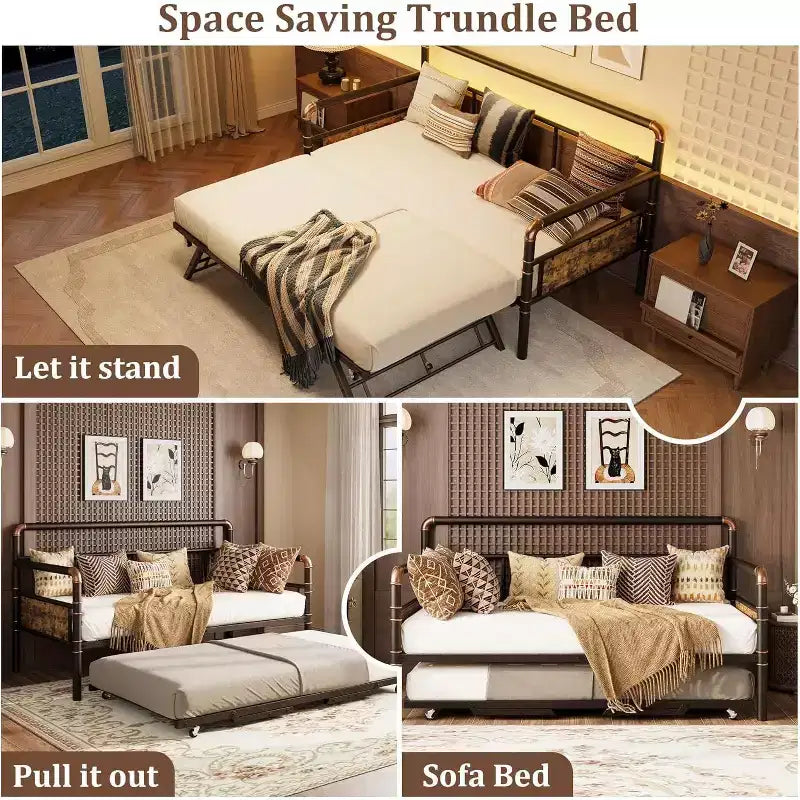 Acekool Struttura Divano Letto in Metallo, Letto Matrimoniale, Robusto Letto per Soggiorno, Camera da Letto o Camera degli Ospiti