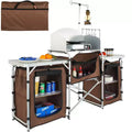 VEVOR Camping Kitchen Table, Folding Outdoor Cooking Table with Storage Carrying Bag, Aluminum Cook Station 3 Cupboard & Detachable Windscreen