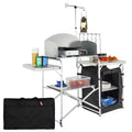 VEVOR Camping Kitchen Table, Folding Outdoor Cooking Table with Storage Carrying Bag, Aluminum Cook Station 1 Cupboard & Detachable Windscreen