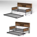 Letto a Giorno Singolo con Letto Estraibile, Struttura Letto a Giorno con Testiera Contenitore, Divano Letto a Piattaforma Robusto, Letto a Giorno Salvaspazio per Soggiorno Camera da Letto